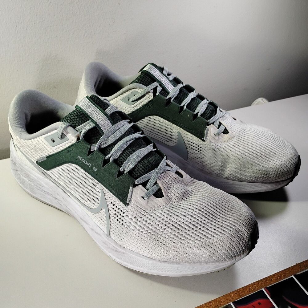 Nike Air Zoom Pegasus 40 Michigan State Men's 12 White Pro Green Running Shoes